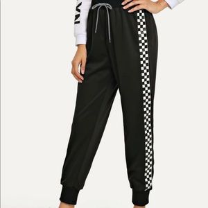 Romwe Checkered Drawstring Sweatpants